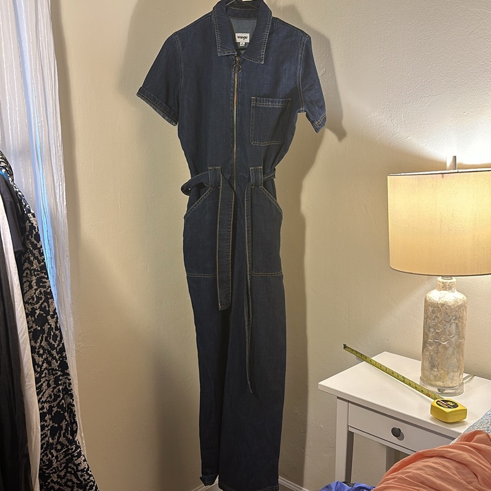 Wrangler Dark Indigo Denim Belted Short-Sleeve Jumpsuit - Picture 10 of 16